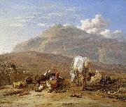 Southern landscape with young shepherd and dog